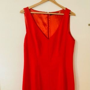 Tahari, tomato red sleeveless gored dress